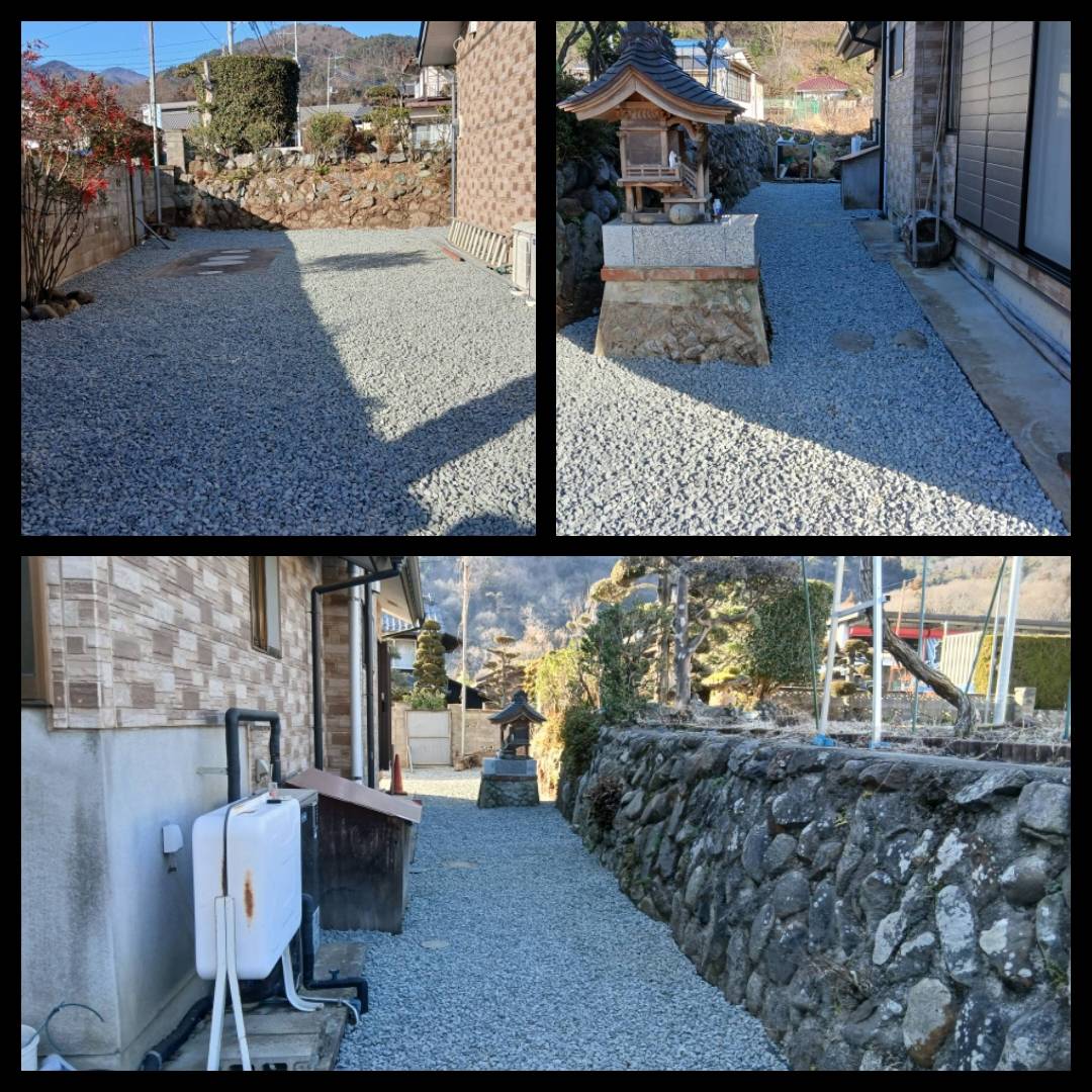 ​【大月市真木】防草シート施工と砂利敷き工事